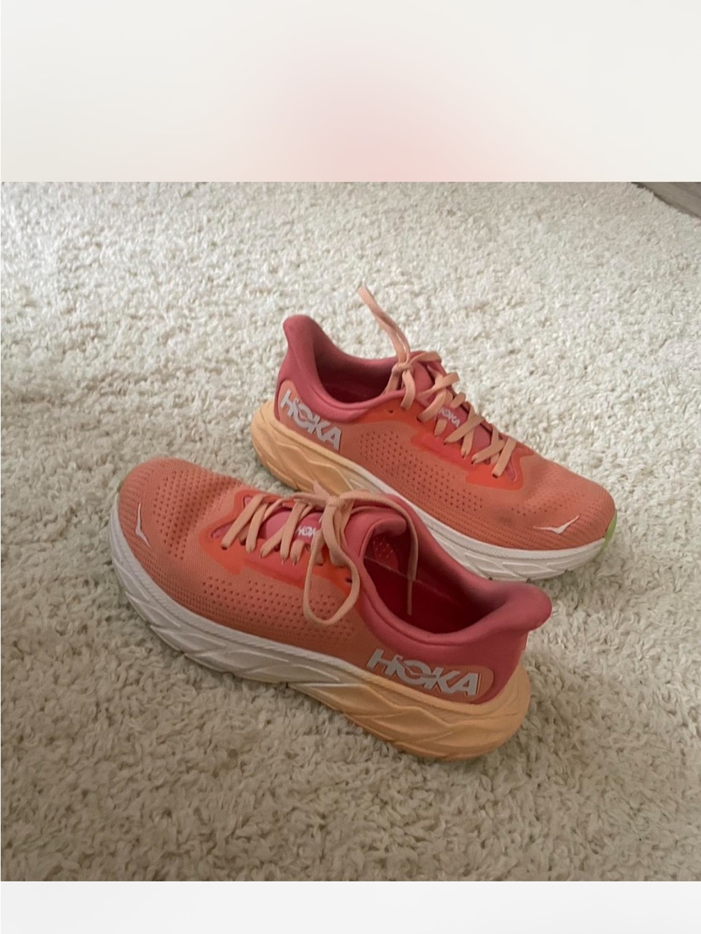 Hoka Coral and Peach Athletic Sneakers